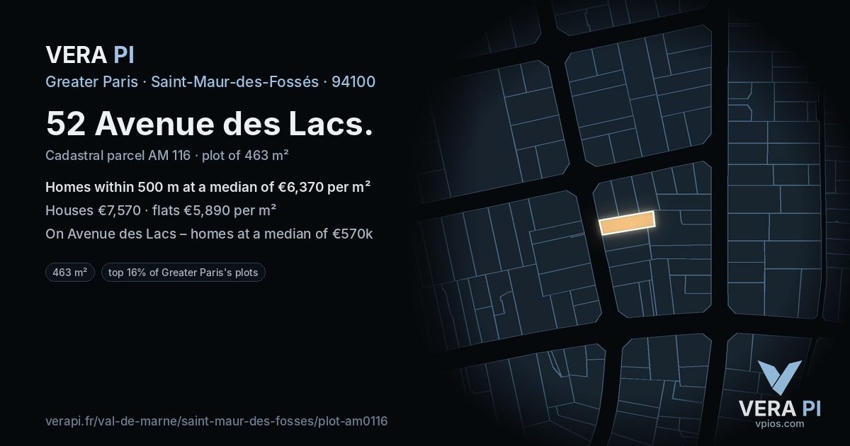 52 Avenue des Lacs, Saint-Maur-des-Fossés at night – the plot lit, the parcels around coloured by the prices near them