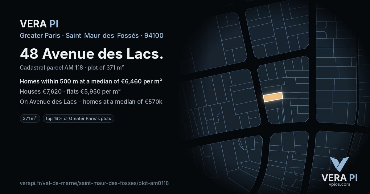 48 Avenue des Lacs, Saint-Maur-des-Fossés at night – the plot lit, the parcels around coloured by the prices near them