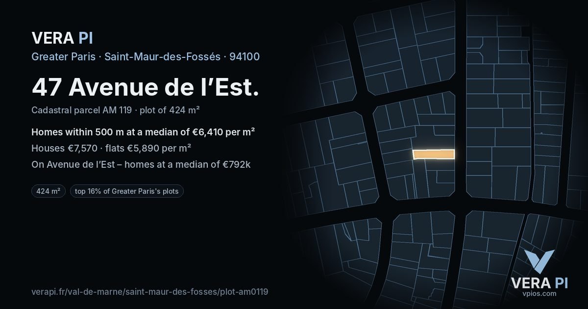 47 Avenue de l’Est, Saint-Maur-des-Fossés at night – the plot lit, the parcels around coloured by the prices near them