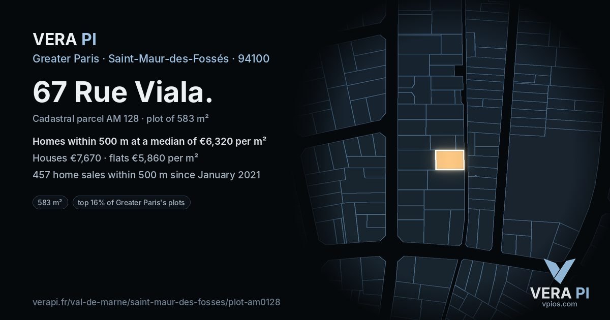 67 Rue Viala, Saint-Maur-des-Fossés at night – the plot lit, the parcels around coloured by the prices near them