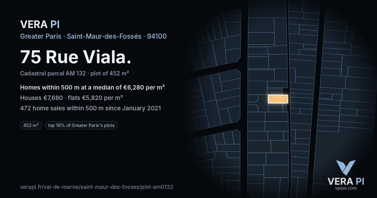 75 Rue Viala, Saint-Maur-des-Fossés at night – the plot lit, the parcels around coloured by the prices near them