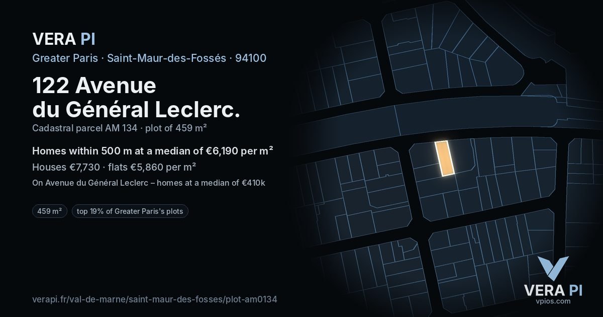 122 Avenue du Général Leclerc, Saint-Maur-des-Fossés at night – the plot lit, the parcels around coloured by the prices near them