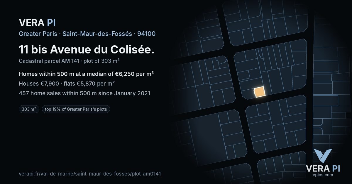 11 bis Avenue du Colisée, Saint-Maur-des-Fossés at night – the plot lit, the parcels around coloured by the prices near them