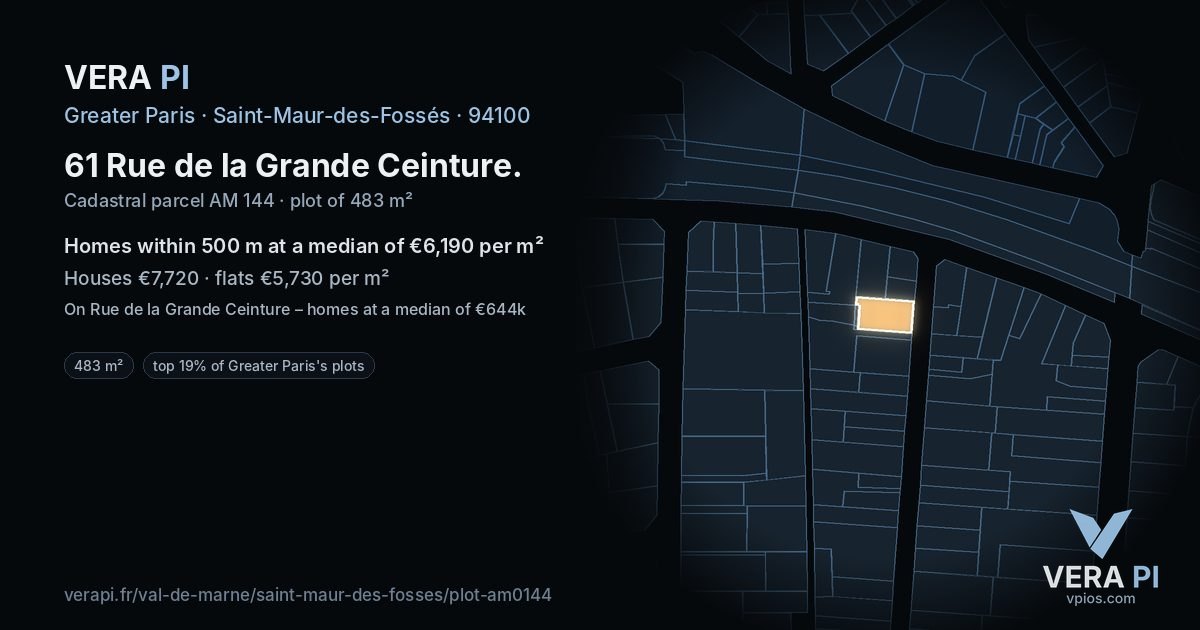 61 Rue de la Grande Ceinture, Saint-Maur-des-Fossés at night – the plot lit, the parcels around coloured by the prices near them