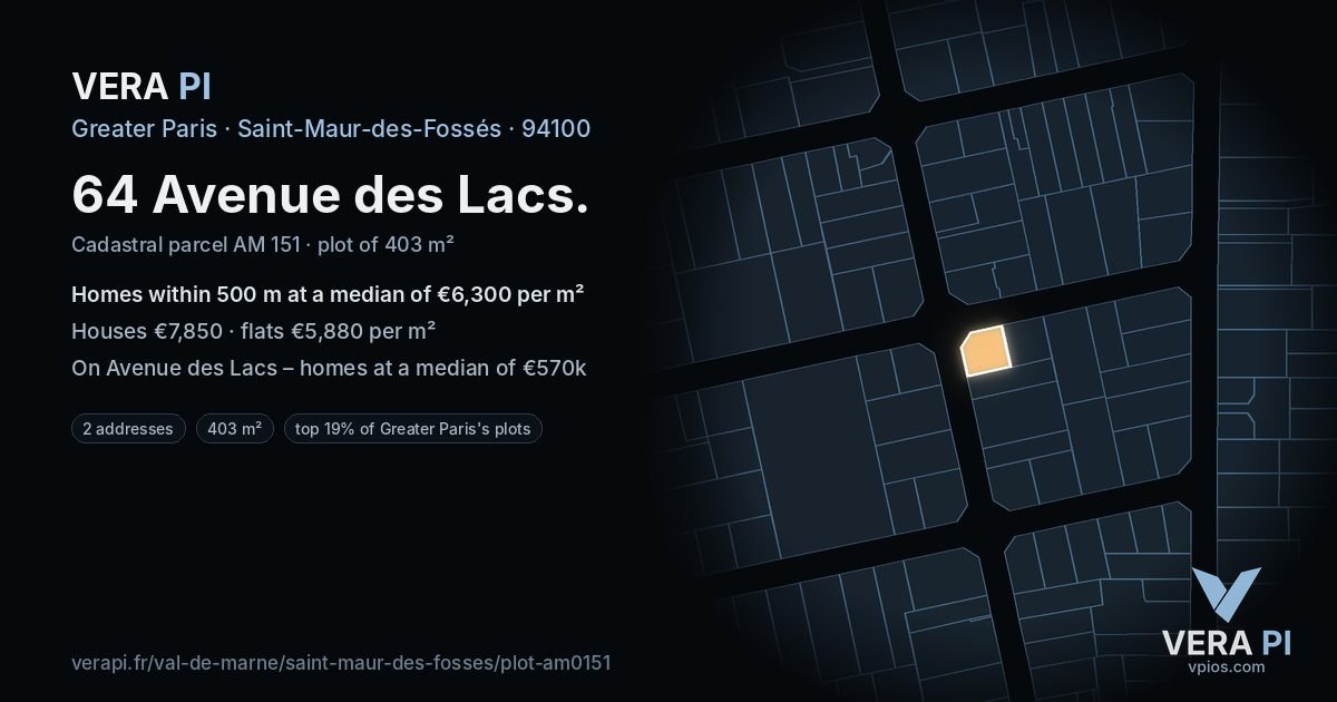 64 Avenue des Lacs, Saint-Maur-des-Fossés at night – the plot lit, the parcels around coloured by the prices near them