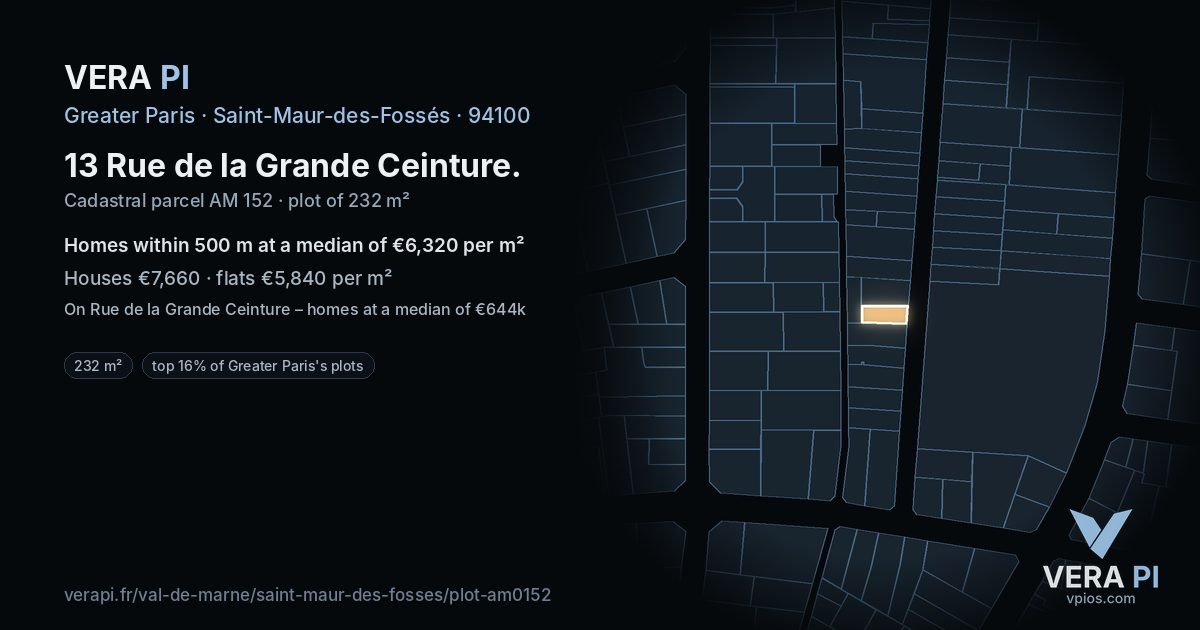 13 Rue de la Grande Ceinture, Saint-Maur-des-Fossés at night – the plot lit, the parcels around coloured by the prices near them