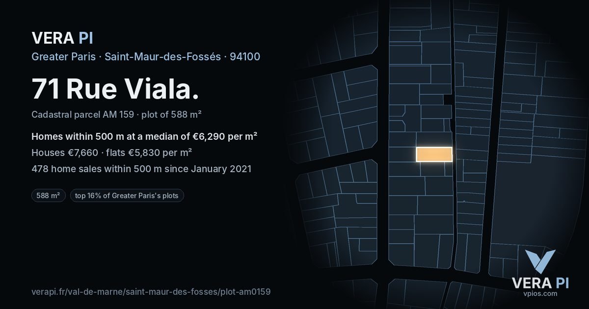 71 Rue Viala, Saint-Maur-des-Fossés at night – the plot lit, the parcels around coloured by the prices near them