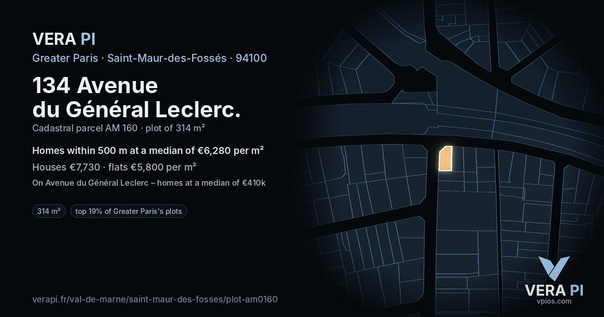 134 Avenue du Général Leclerc, Saint-Maur-des-Fossés at night – the plot lit, the parcels around coloured by the prices near them