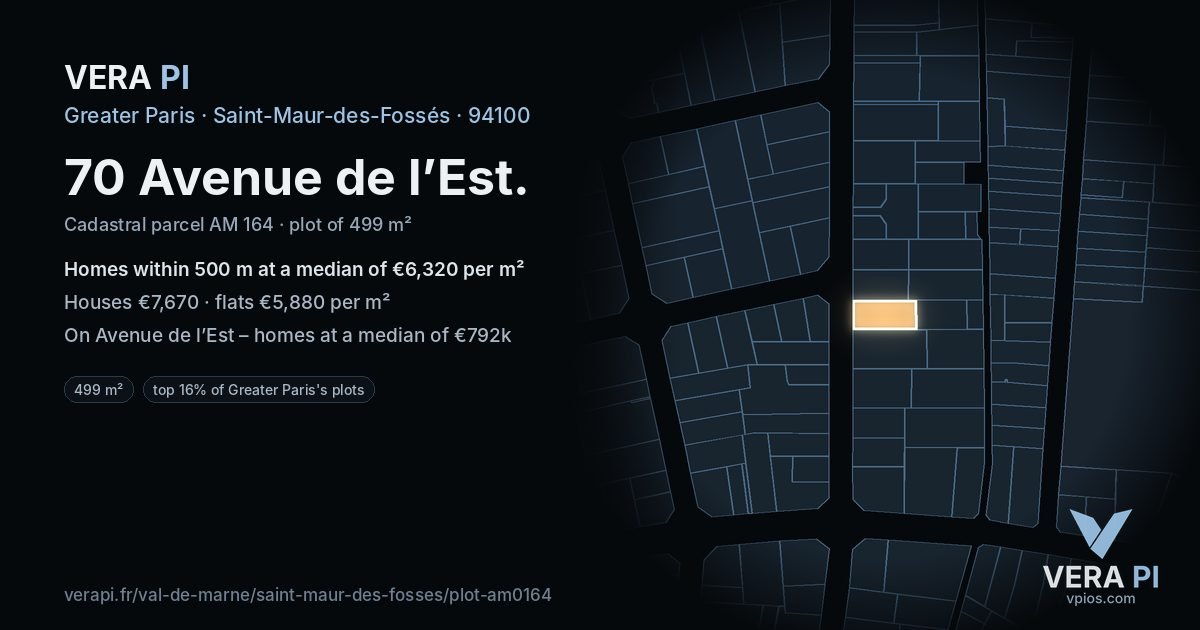70 Avenue de l’Est, Saint-Maur-des-Fossés at night – the plot lit, the parcels around coloured by the prices near them
