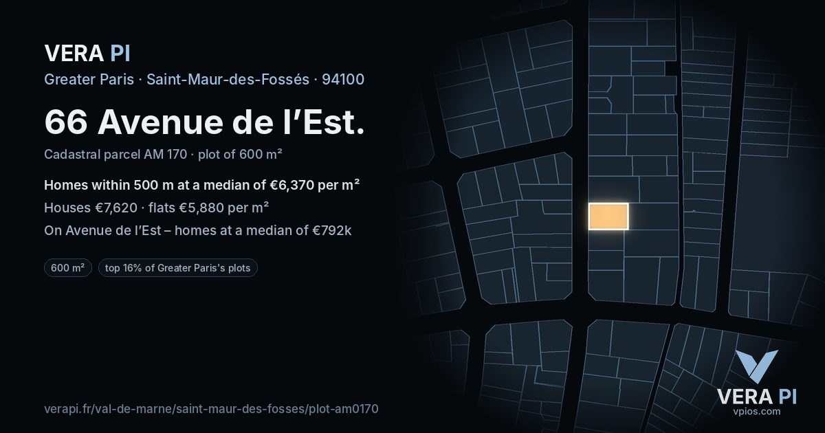 66 Avenue de l’Est, Saint-Maur-des-Fossés at night – the plot lit, the parcels around coloured by the prices near them