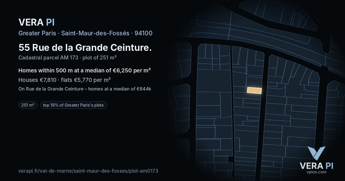 55 Rue de la Grande Ceinture, Saint-Maur-des-Fossés at night – the plot lit, the parcels around coloured by the prices near them