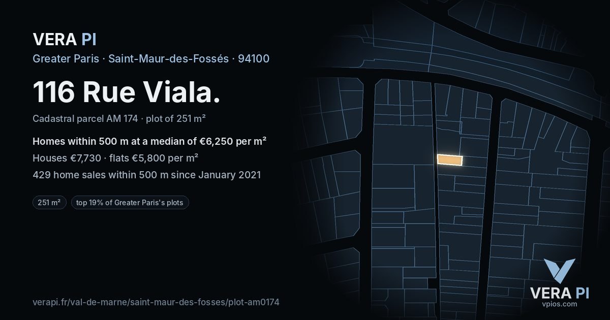 116 Rue Viala, Saint-Maur-des-Fossés at night – the plot lit, the parcels around coloured by the prices near them