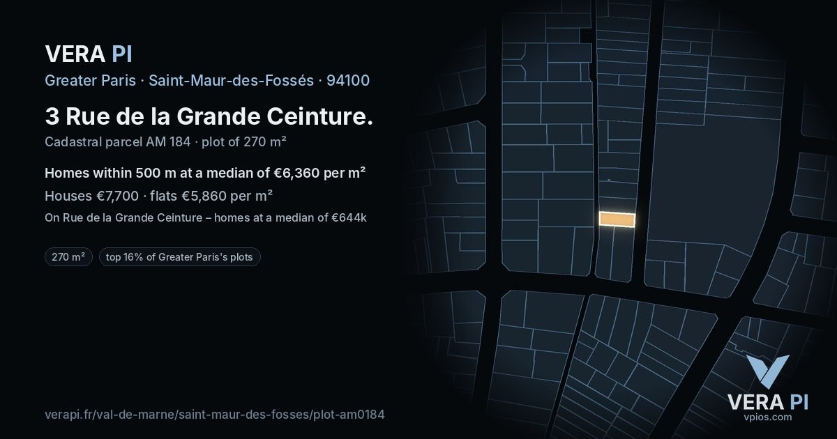 3 Rue de la Grande Ceinture, Saint-Maur-des-Fossés at night – the plot lit, the parcels around coloured by the prices near them