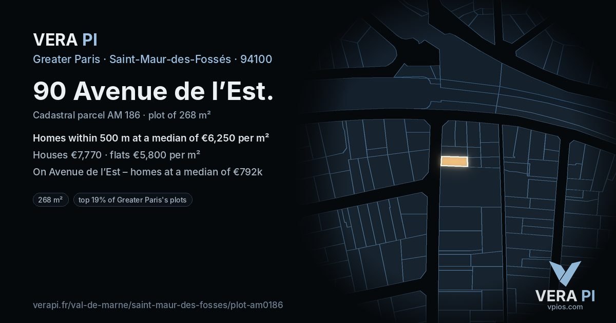 90 Avenue de l’Est, Saint-Maur-des-Fossés at night – the plot lit, the parcels around coloured by the prices near them