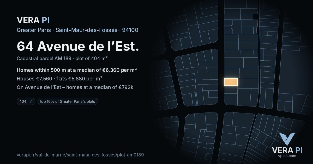 64 Avenue de l’Est, Saint-Maur-des-Fossés at night – the plot lit, the parcels around coloured by the prices near them