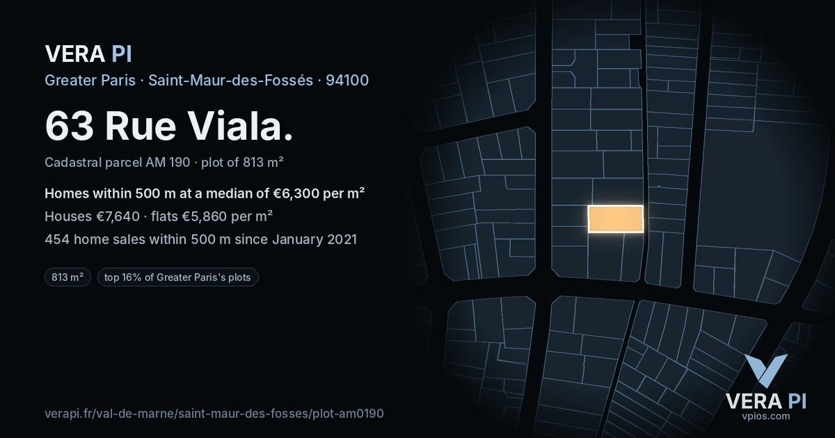 63 Rue Viala, Saint-Maur-des-Fossés at night – the plot lit, the parcels around coloured by the prices near them