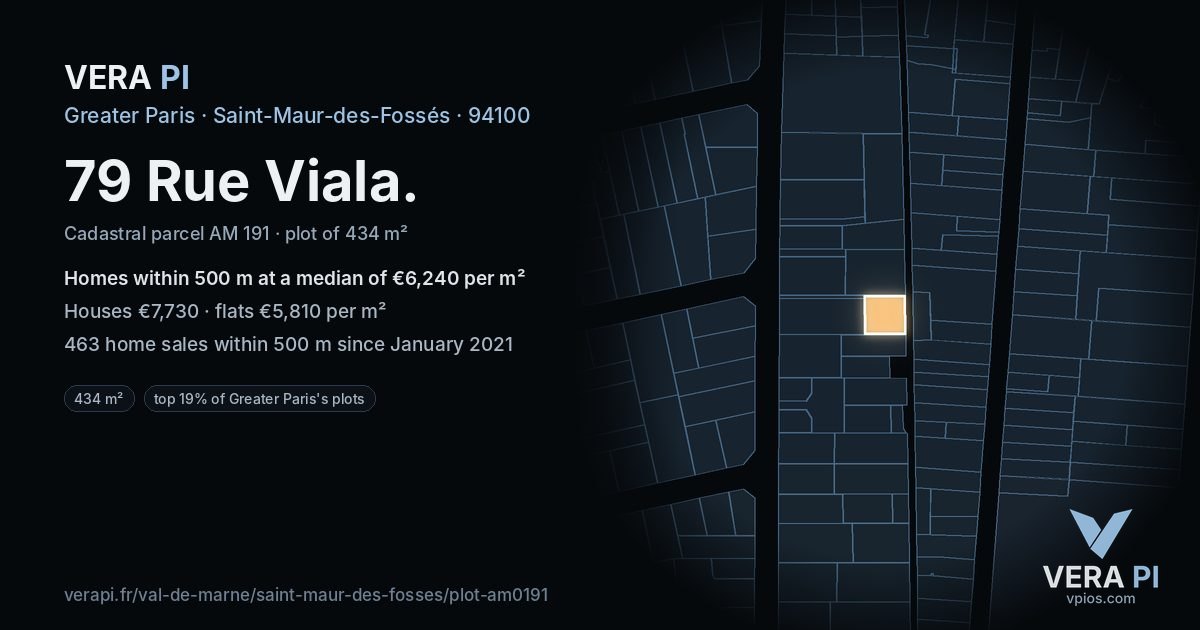 79 Rue Viala, Saint-Maur-des-Fossés at night – the plot lit, the parcels around coloured by the prices near them