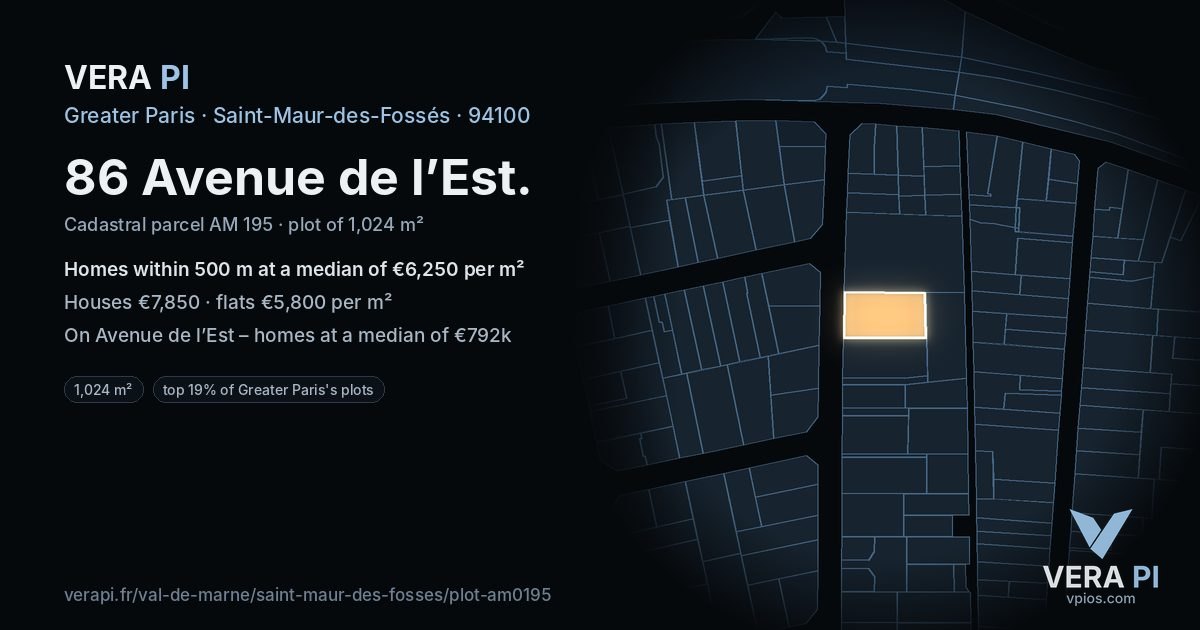 86 Avenue de l’Est, Saint-Maur-des-Fossés at night – the plot lit, the parcels around coloured by the prices near them