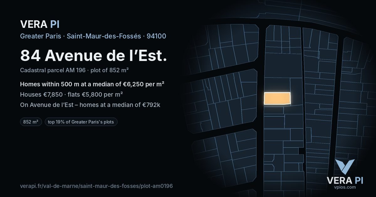 84 Avenue de l’Est, Saint-Maur-des-Fossés at night – the plot lit, the parcels around coloured by the prices near them