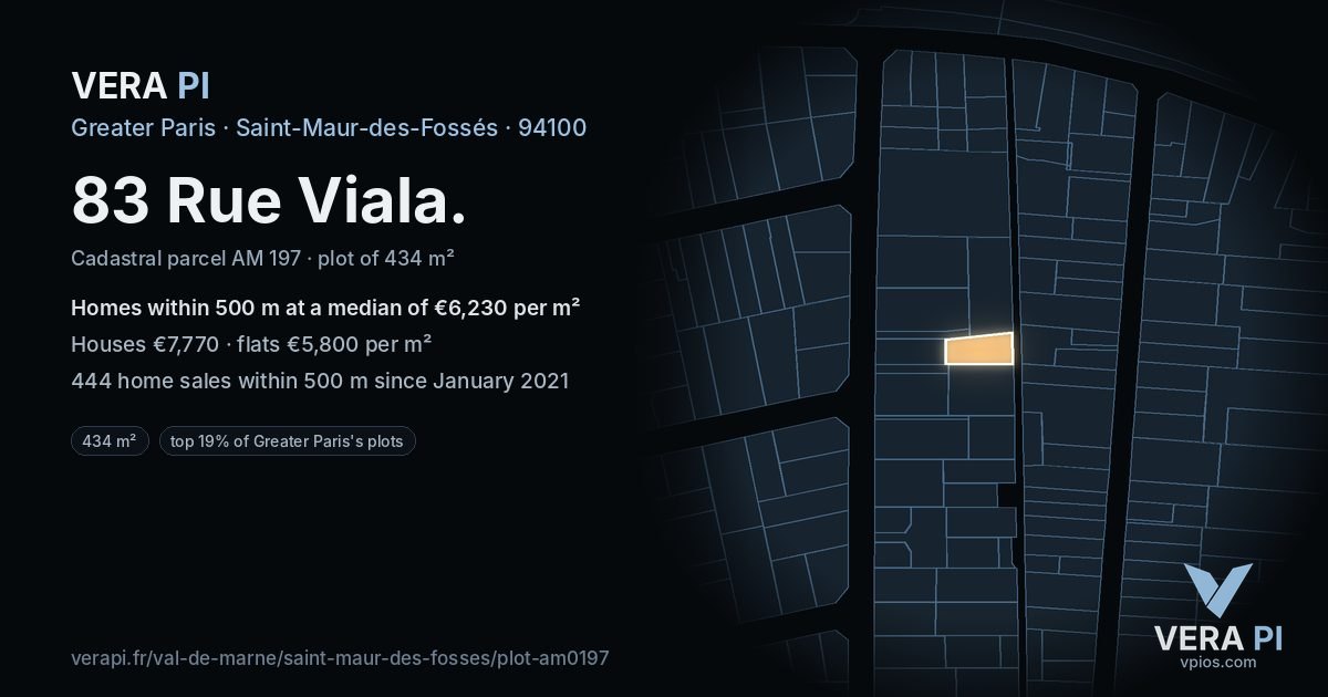 83 Rue Viala, Saint-Maur-des-Fossés at night – the plot lit, the parcels around coloured by the prices near them