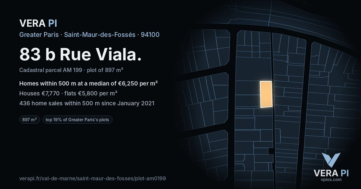 83 b Rue Viala, Saint-Maur-des-Fossés at night – the plot lit, the parcels around coloured by the prices near them
