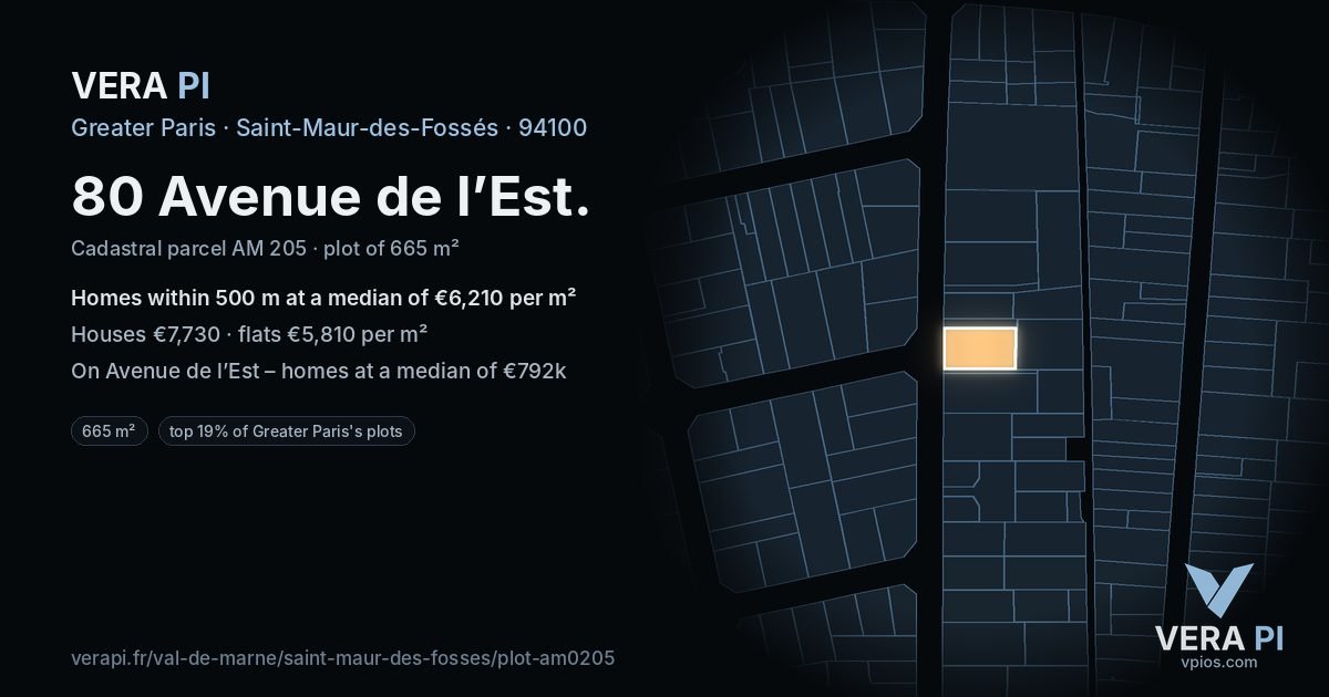 80 Avenue de l’Est, Saint-Maur-des-Fossés at night – the plot lit, the parcels around coloured by the prices near them