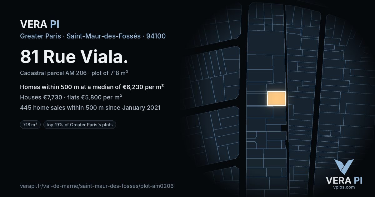 81 Rue Viala, Saint-Maur-des-Fossés at night – the plot lit, the parcels around coloured by the prices near them