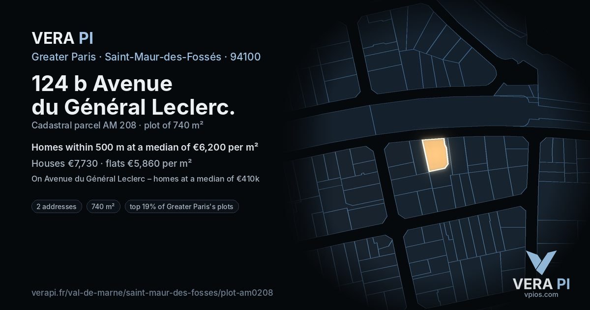 124 b Avenue du Général Leclerc, Saint-Maur-des-Fossés at night – the plot lit, the parcels around coloured by the prices near them