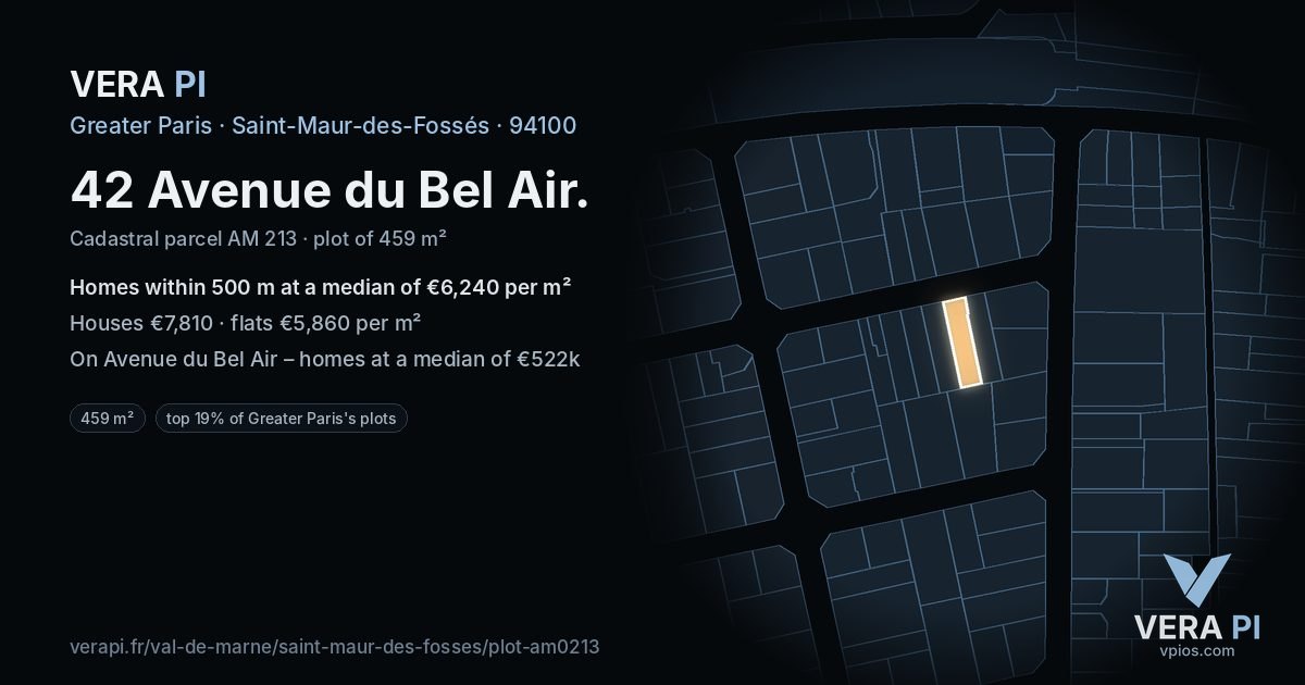 42 Avenue du Bel Air, Saint-Maur-des-Fossés at night – the plot lit, the parcels around coloured by the prices near them