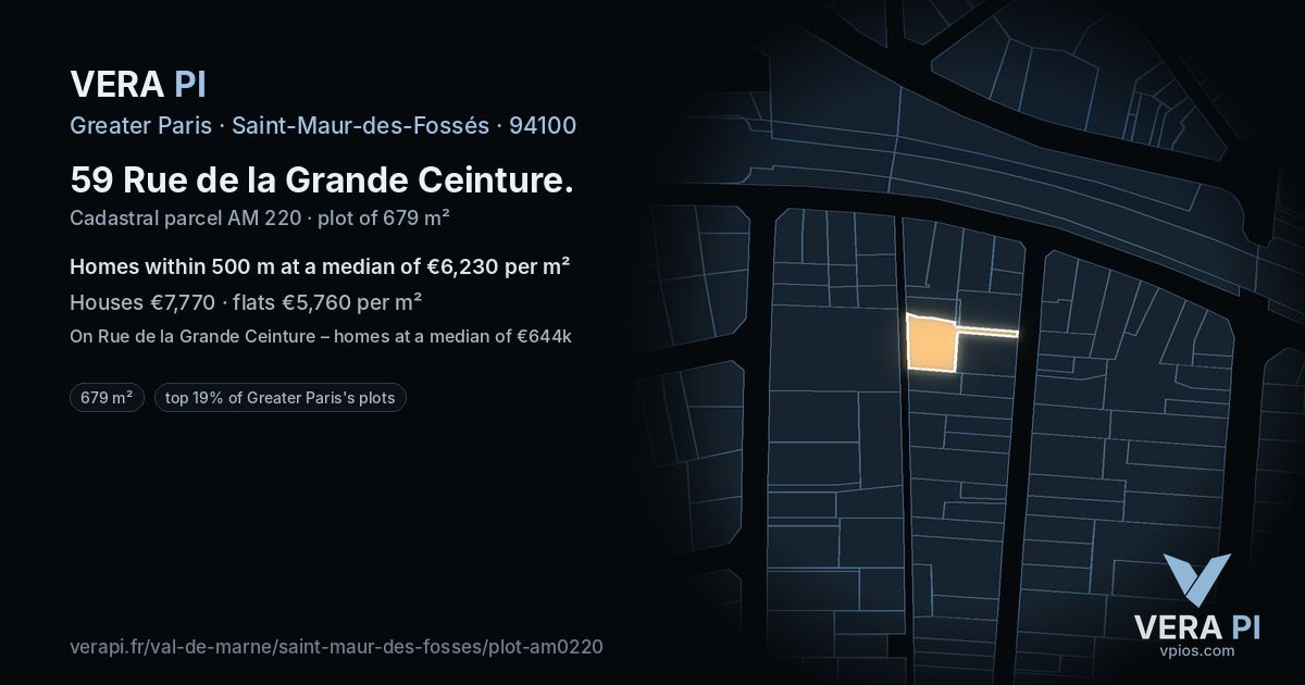 59 Rue de la Grande Ceinture, Saint-Maur-des-Fossés at night – the plot lit, the parcels around coloured by the prices near them