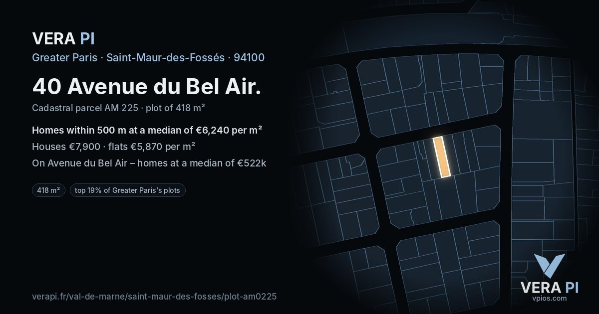 40 Avenue du Bel Air, Saint-Maur-des-Fossés at night – the plot lit, the parcels around coloured by the prices near them