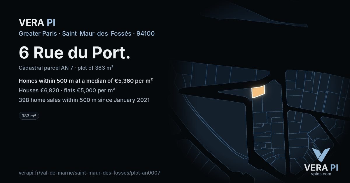 6 Rue du Port, Saint-Maur-des-Fossés at night – the plot lit, the parcels around coloured by the prices near them
