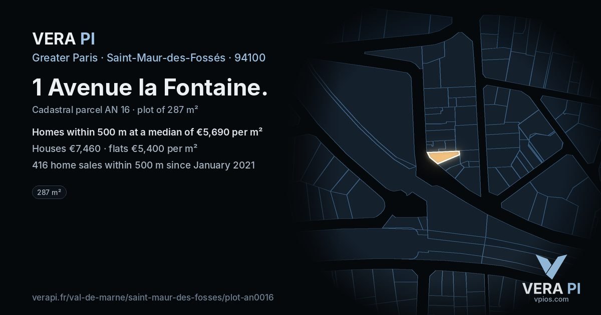 1 Avenue la Fontaine, Saint-Maur-des-Fossés at night – the plot lit, the parcels around coloured by the prices near them