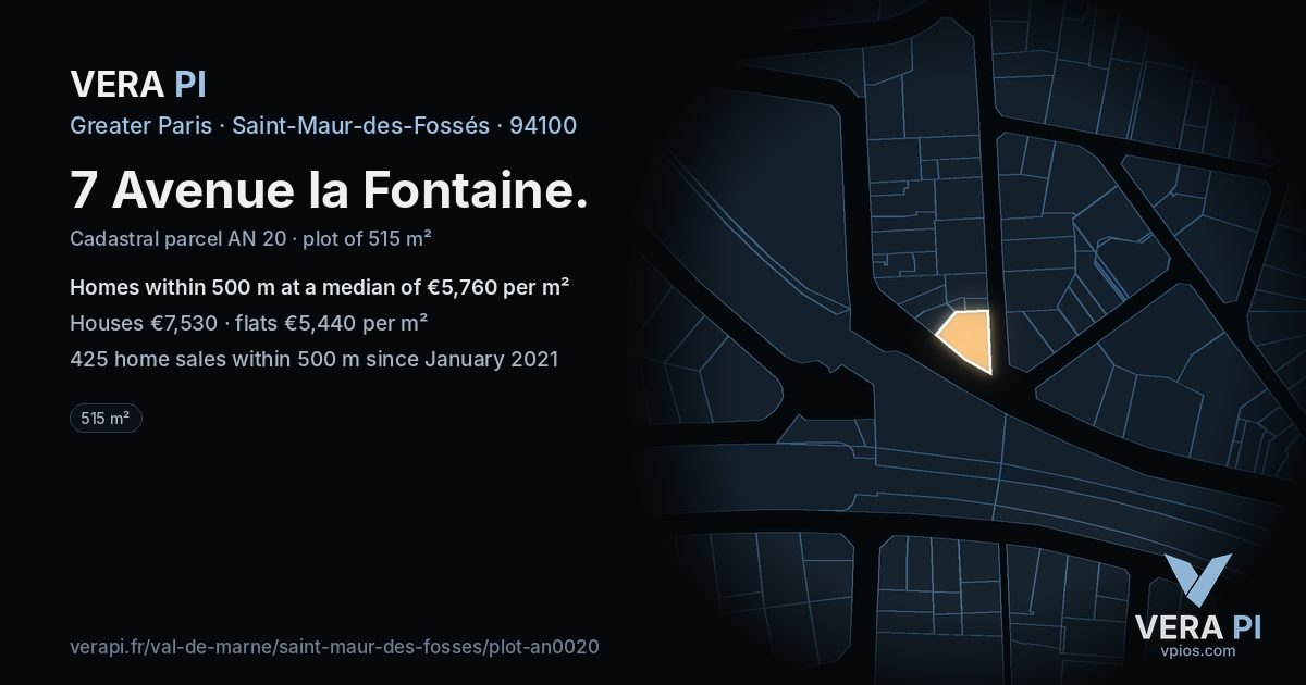 7 Avenue la Fontaine, Saint-Maur-des-Fossés at night – the plot lit, the parcels around coloured by the prices near them