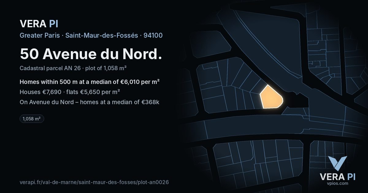 50 Avenue du Nord, Saint-Maur-des-Fossés at night – the plot lit, the parcels around coloured by the prices near them