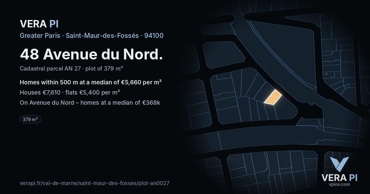 48 Avenue du Nord, Saint-Maur-des-Fossés at night – the plot lit, the parcels around coloured by the prices near them