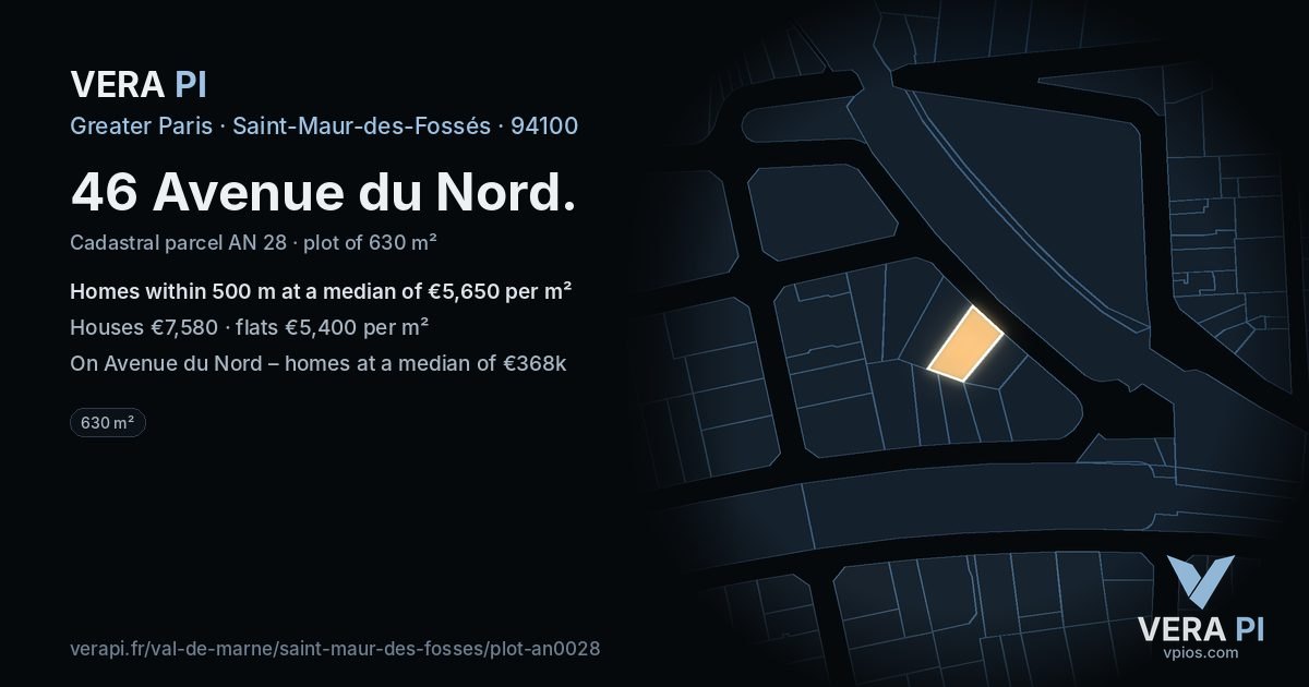 46 Avenue du Nord, Saint-Maur-des-Fossés at night – the plot lit, the parcels around coloured by the prices near them