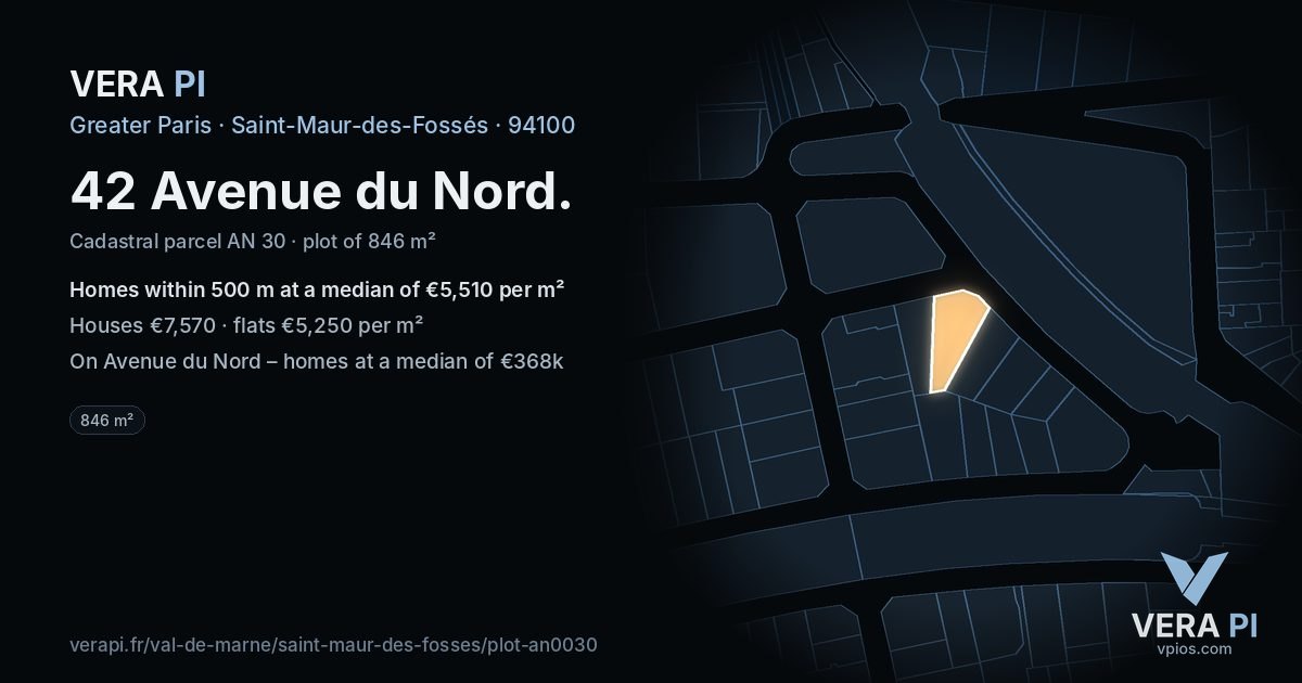 42 Avenue du Nord, Saint-Maur-des-Fossés at night – the plot lit, the parcels around coloured by the prices near them