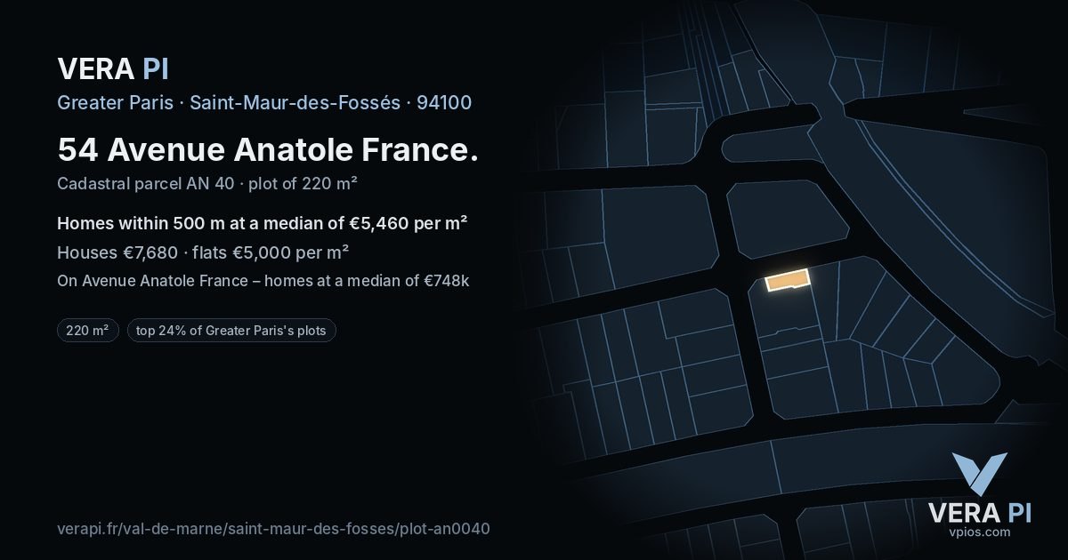 54 Avenue Anatole France, Saint-Maur-des-Fossés at night – the plot lit, the parcels around coloured by the prices near them