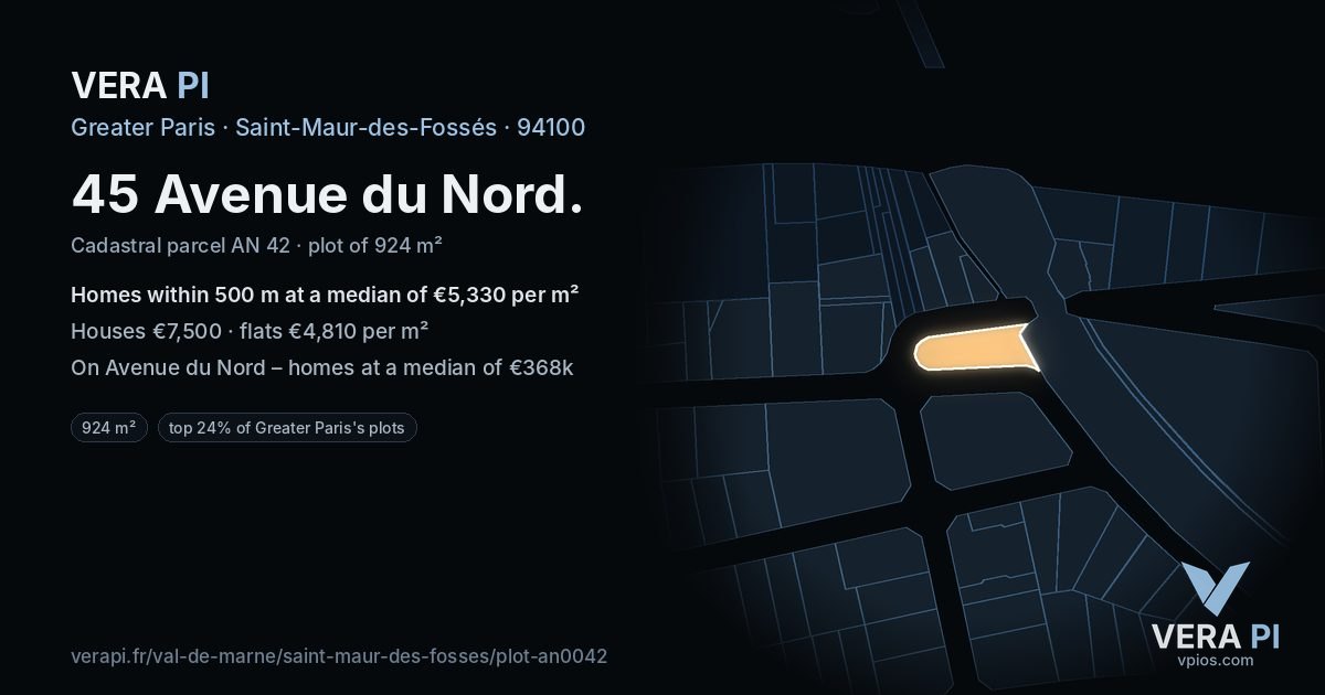 45 Avenue du Nord, Saint-Maur-des-Fossés at night – the plot lit, the parcels around coloured by the prices near them