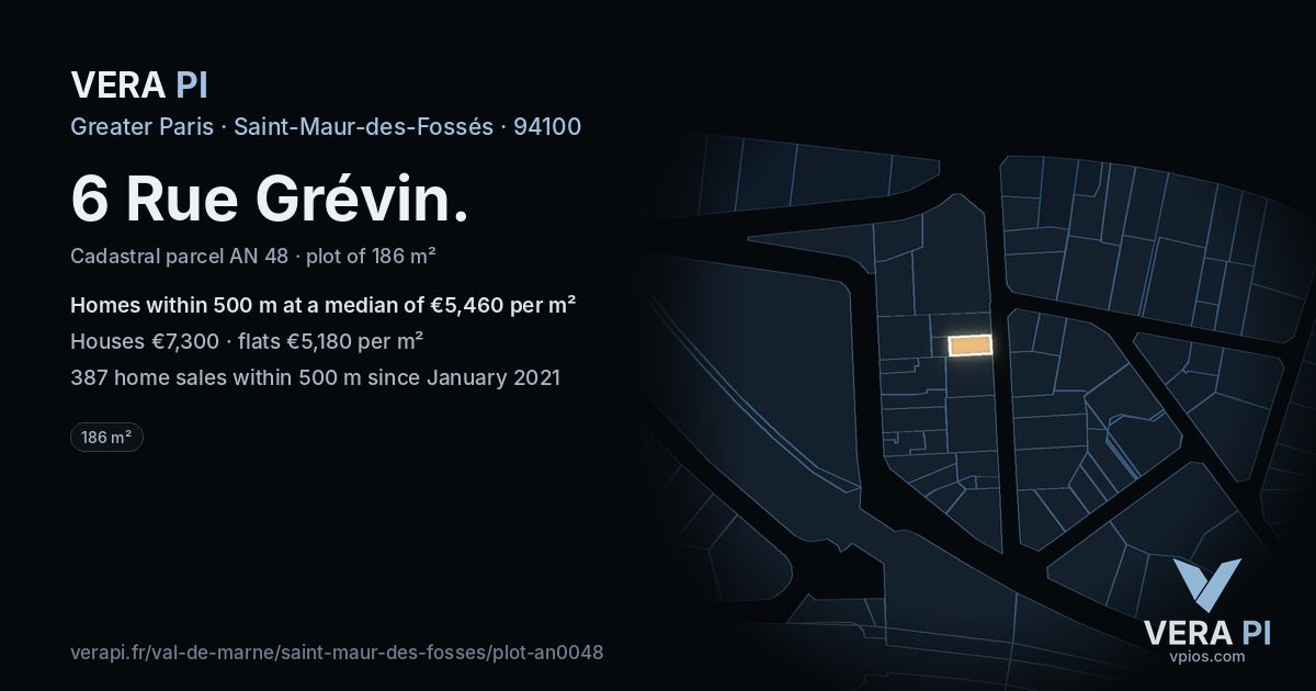 6 Rue Grévin, Saint-Maur-des-Fossés at night – the plot lit, the parcels around coloured by the prices near them