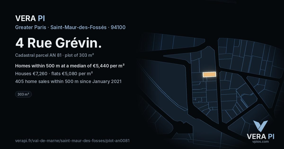 4 Rue Grévin, Saint-Maur-des-Fossés at night – the plot lit, the parcels around coloured by the prices near them