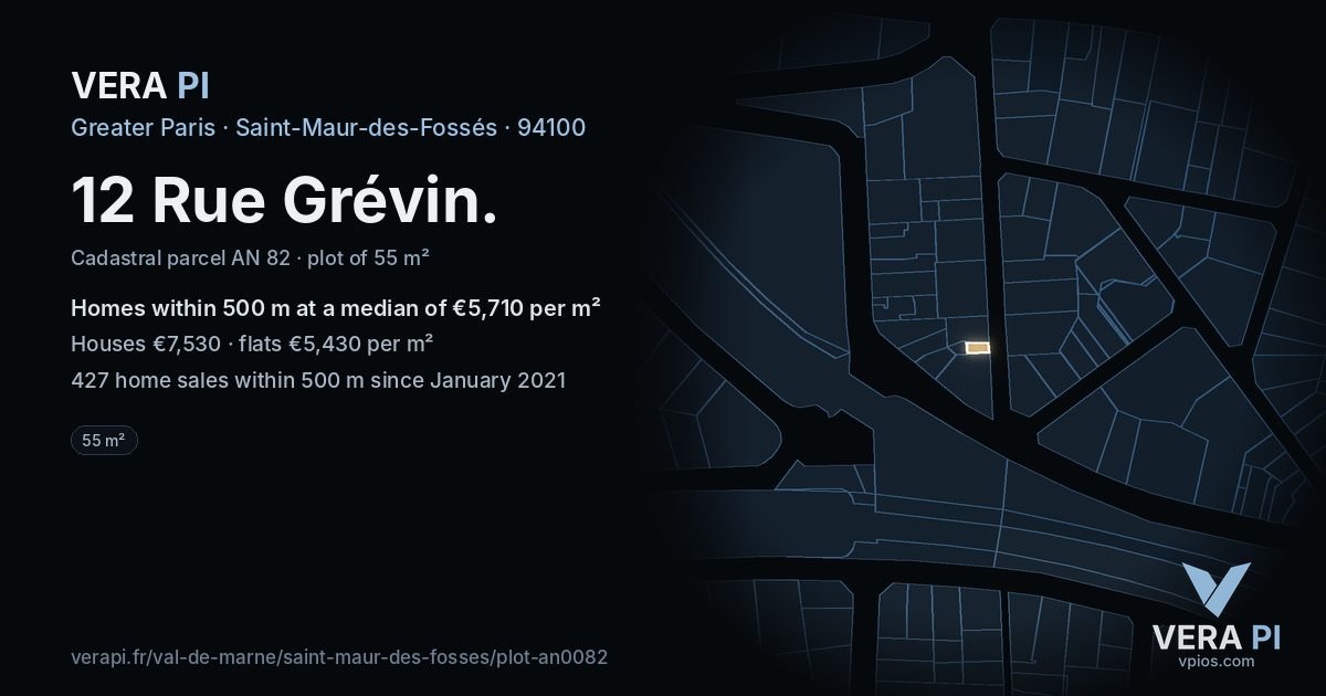 12 Rue Grévin, Saint-Maur-des-Fossés at night – the plot lit, the parcels around coloured by the prices near them