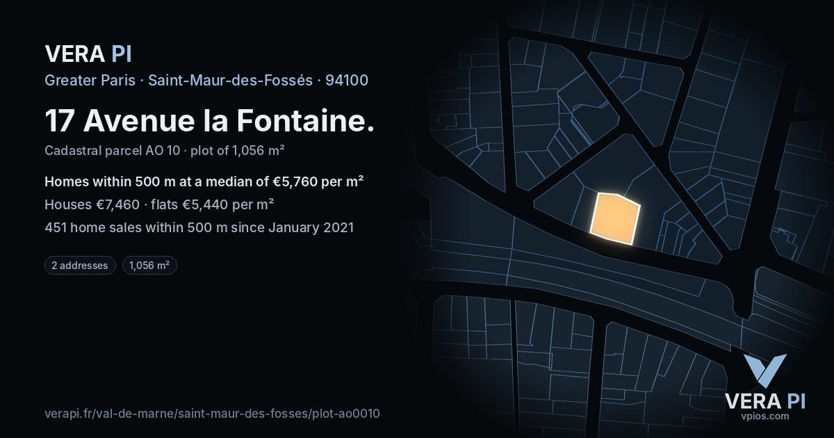 17 Avenue la Fontaine, Saint-Maur-des-Fossés at night – the plot lit, the parcels around coloured by the prices near them