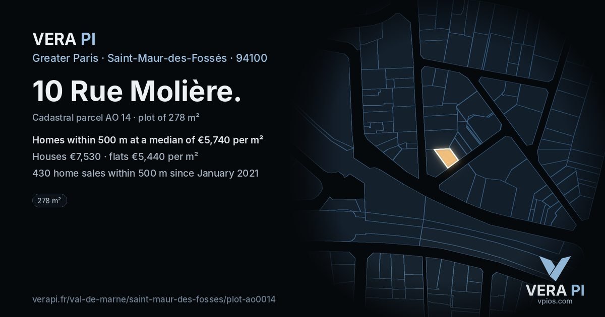 10 Rue Molière, Saint-Maur-des-Fossés at night – the plot lit, the parcels around coloured by the prices near them