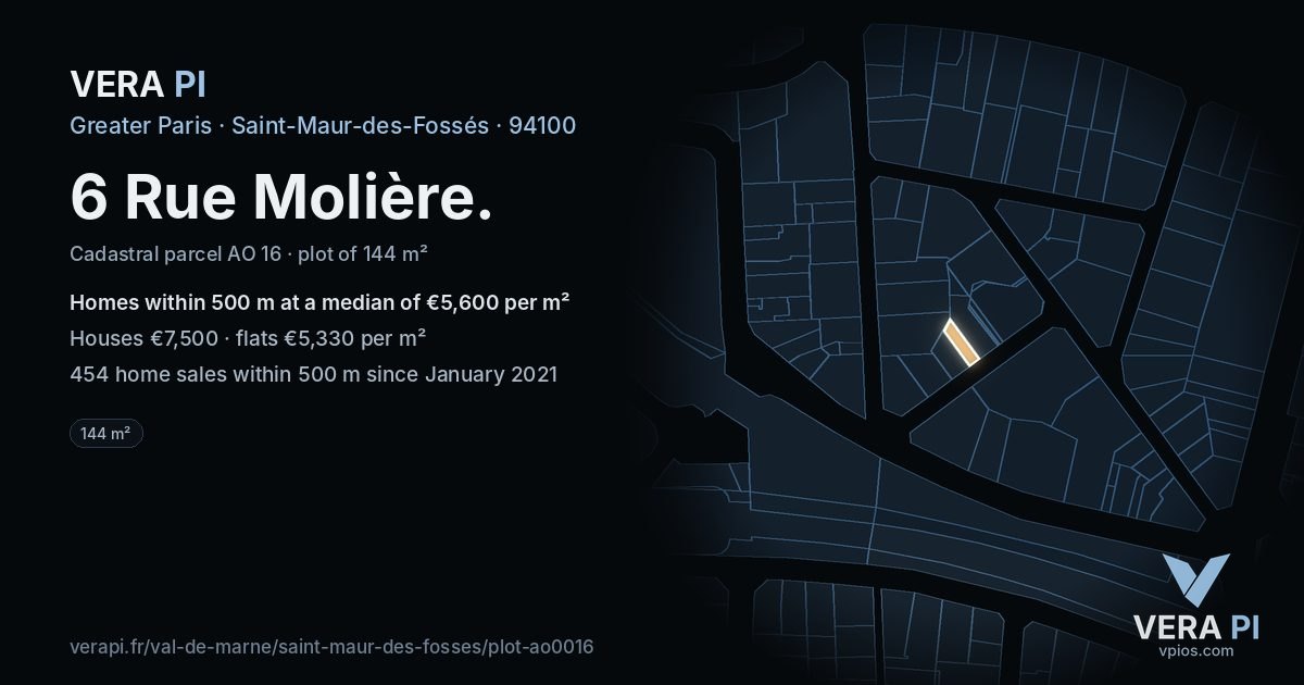 6 Rue Molière, Saint-Maur-des-Fossés at night – the plot lit, the parcels around coloured by the prices near them