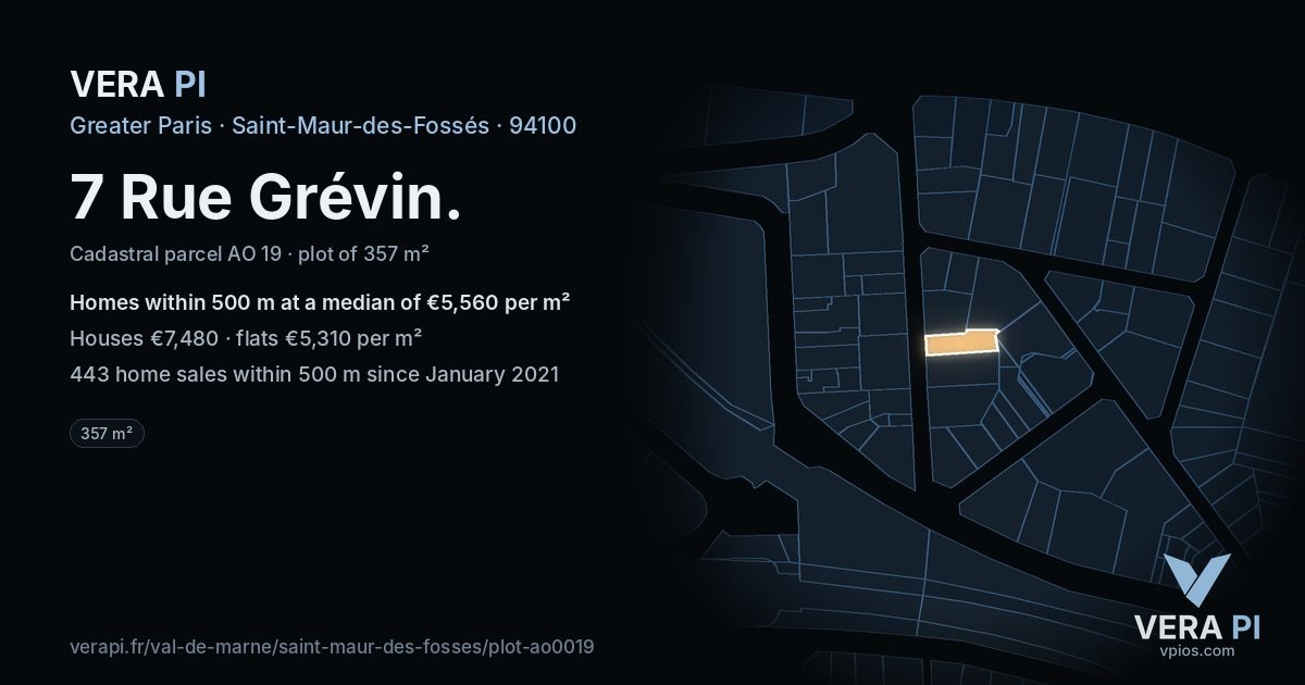 7 Rue Grévin, Saint-Maur-des-Fossés at night – the plot lit, the parcels around coloured by the prices near them