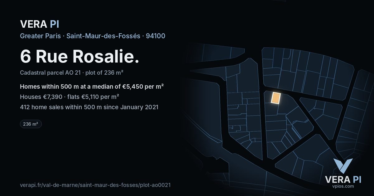 6 Rue Rosalie, Saint-Maur-des-Fossés at night – the plot lit, the parcels around coloured by the prices near them