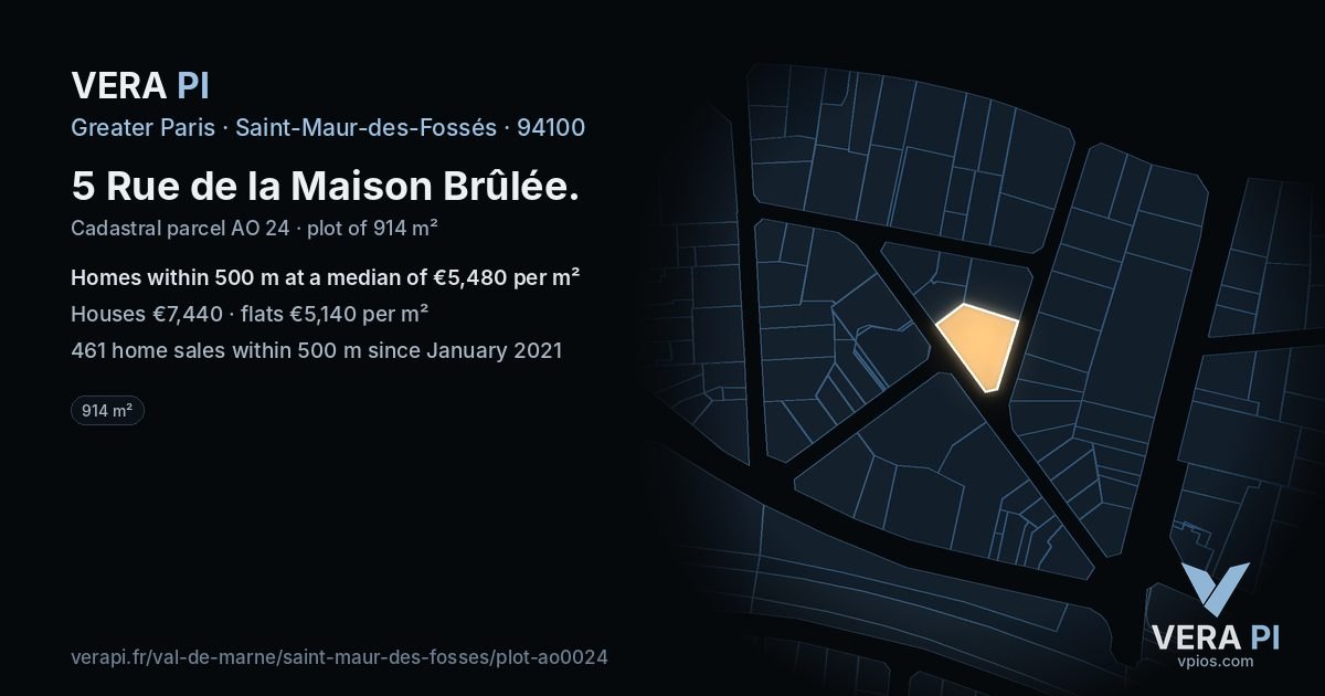 5 Rue de la Maison Brûlée, Saint-Maur-des-Fossés at night – the plot lit, the parcels around coloured by the prices near them