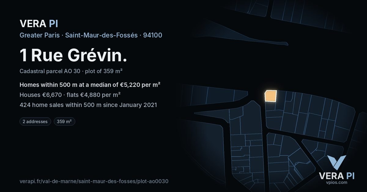 1 Rue Grévin, Saint-Maur-des-Fossés at night – the plot lit, the parcels around coloured by the prices near them